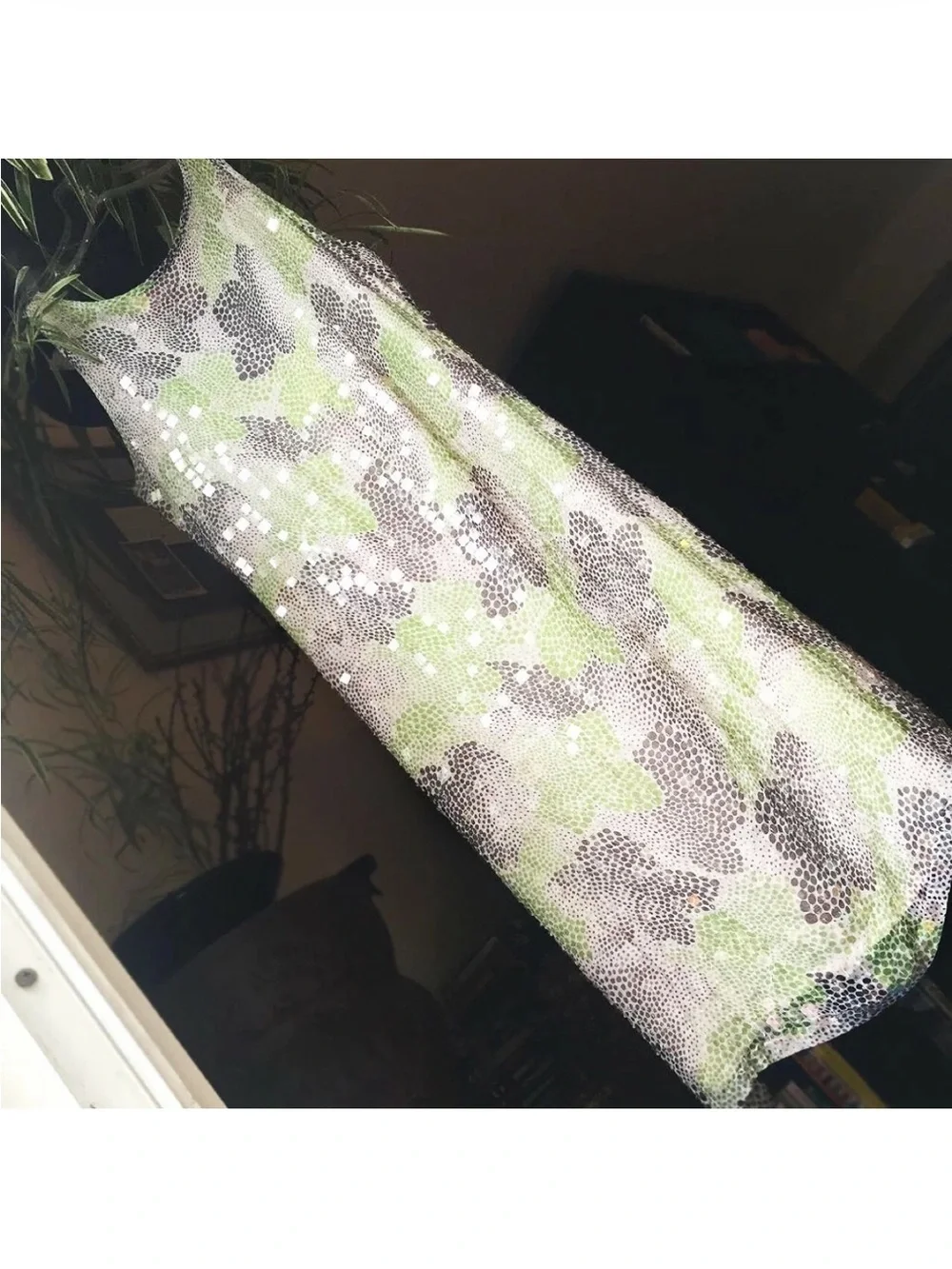 Tory Burch Cream/Gray/Green Sequin Silk Cocktail Tank Dress size 10